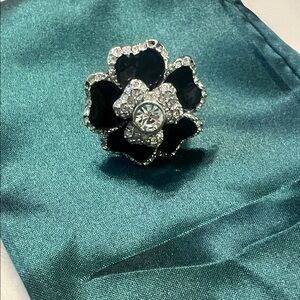Lia Sophia Black and Silver Floral Ring